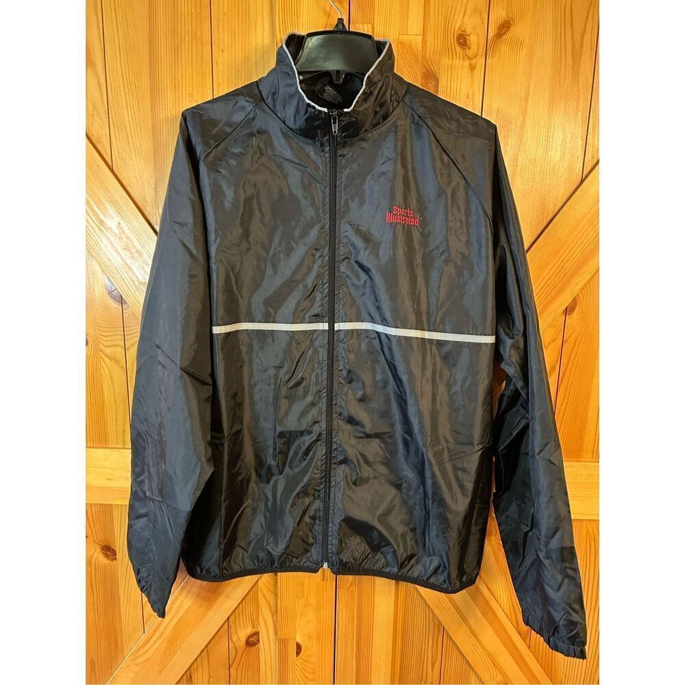 Vintage Sports Illustrated Windbreaker Jacket Mens XL Lightweight Full Zip Black